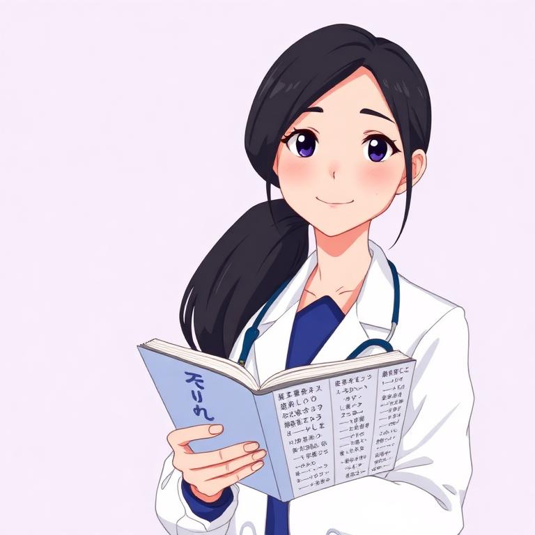 Qwen orvos karakter portréja anime stílusban